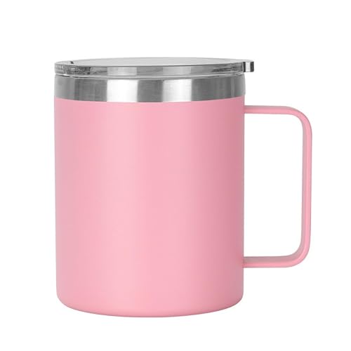 Gteller 12oz Coffee Mug With Handle, Double Wall Stainless Steel Insulated Lowball Tumbler Keeping Hot and Cold (Pink)