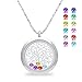 Birthstone Family Tree of Life Screw Floating Charm Living Memory Locket, DIY Stainless Steel Toughened Glass Pendant Necklace (Magnet-Smooth)