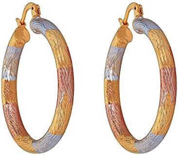 14k Yellow Gold Filled Striped 3 Tri Color Loop Earring