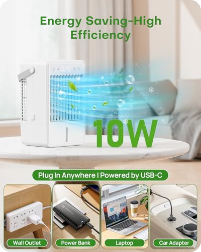 Portable Air Conditioner 1500ML, Evaporative Air Cooler with 2 Spray Modes & 4μm Fine Mist, Remote Control, Quiet Air Conditioner 5 Wind Speeds, Auto-off Timer, 7 LED Lights for Bedroom Office Travel