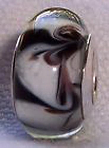 Burts Beads - Dark Brown White Swirl Glass Single Core Bead for Silver European Charm Bracelet NJOY13313