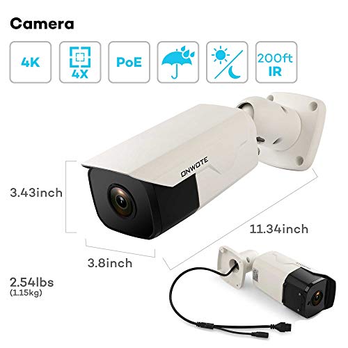 【Onvif H.265】 ONWOTE UltraHD 4K 8MP 4X Optical Zoom IP PoE Security Camera Outdoor, 3840x 2160 8.51 Megapixels, 200ft Night Vision, Motorized Varifocal Lens 30°-120° View Angle, IP66 Weatherproof