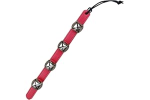 Rustic Red Door Co. Hanging Jingle Sleigh Bells on Leather Strap for Door Knob, Dog to Go Outside, Pet Puppy Potty Training, Christmas Decor, 4 Silver Bells, 14" Straip, Red