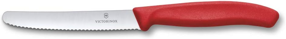 Victorinox Küchenmesser 6.7831 11cm Swiss Classic (Extra scharfer Wellenschliff, Ergonomischer Griff, Spülmaschinengeeignet) rot