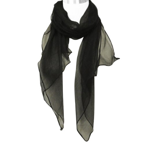 Wrapables Solid Color 100% Silk Long Scarf, Black