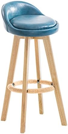 Bar chair Cqq Solid wood Retro Creative Bar Stool Rotate the high stool Simple home bar stool European style Front chair (Color : Blue)