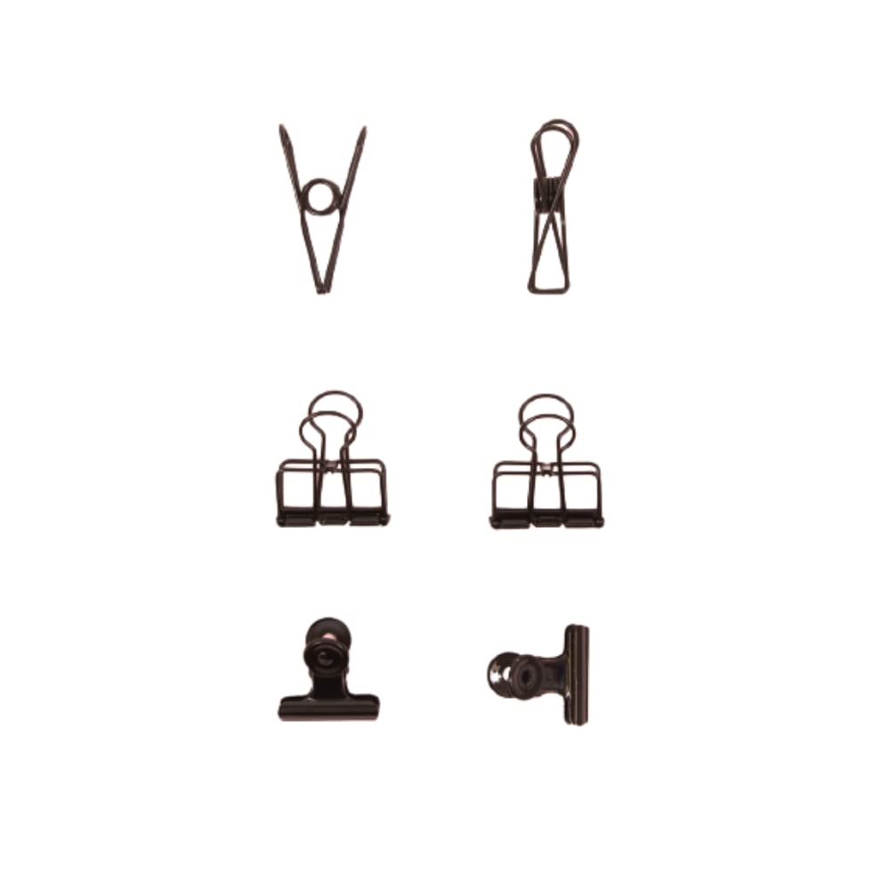 Craftelier - Set of 6 Metal Clips with 3 Sizes and 3 Different Designs | Supports for Scrapbooking and Crafts | Dimensions Approx. 1 x 5.5 cm, 3 x 4 cm, 3 x 3 cm – Black