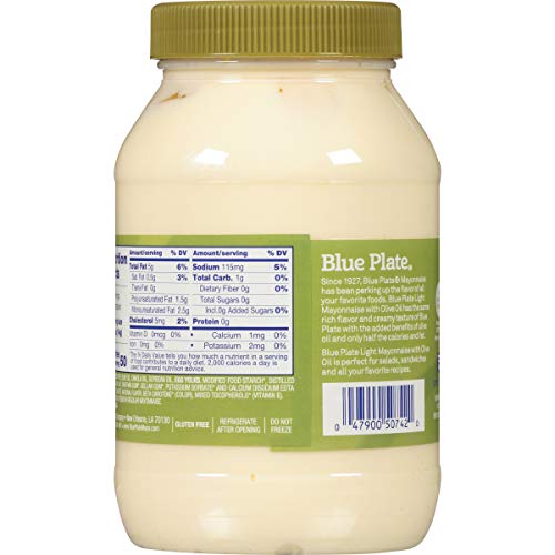 Blue Plate Mayonnaise Light Olive Oil Mayonnaise, 30 Ounce Jar, (Pack