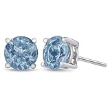 Sterling Silver Blue Topaz Stud Earrings 6mm 1 1/2 Carat Total Weight