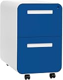 Laura Davidson Furniture Stockpile 2 Drawer Mobile File Cabinet with Lock - Under Desk Metal Filing Cabinet, Legal/Letter File Folders, Wheels and Stationary Feet, Pre-Assembled, Blue Faceplate