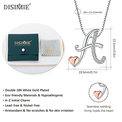 DISIMIE Silver Name Initial Necklaces for Women Girls, Heart Pendant Letter Necklaces for Ladies Friend, Personalized Cute Chain Jewelry Birthday Anniversary Mother\'s Day Necklace Gift with Initials