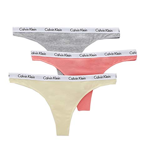 Calvin Klein Women's Carousel Logo Cotton Thong Panty 3 Pack, Pomelo/Polar Light/Grey Heather, X-Large