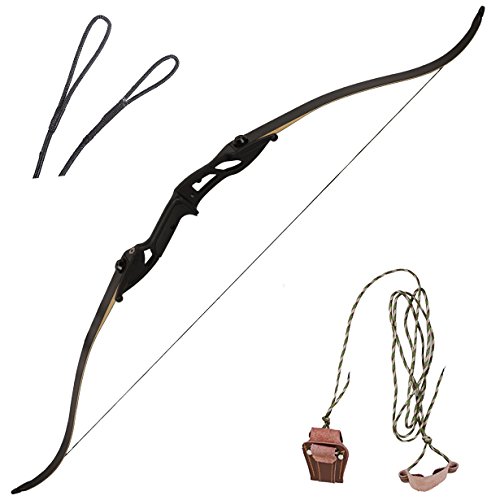 kaimei Hunter Recurve Bow Metal Riser 56 Inch 30-50 lbs Black Right Hand Long Bow Hunting Target (50lb)
