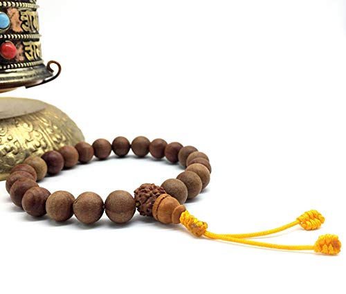 Healing Lama 10MM Beads Genuine Himalayan Sandlewood Tibetan Meditation Prayer Bracelet. with Rudrakshya Guru Bead. Yoga Bracelet.