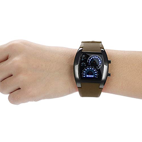 Alalaso Men's Fashion LED Light Flash Turbo Speedometer Sports Car Dial Meter Watch(Brown A)