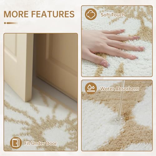 Bathroom Mat 19.7x31.5 Inch, Non Slip Extra Soft Absorbent Washable Bathroom Rugs, Mid Century Modern Boho Area Rug Welcome Mat Floral Faux Wool Bath Mat for Bathroom, Bedroom, and Kitchen,Brown