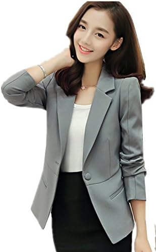 SiYuan Gray Womens Lapel Slim Blazer Office Casual Blazer Jacket Coat L