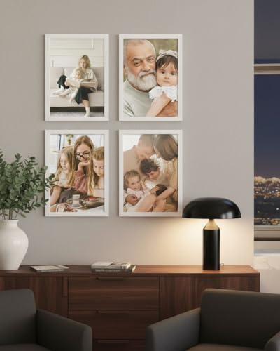 NOOGUI - Frame 20 x 30 cm - White Wood - Anti-Glare Front - For Photos, Diplomas, Poster or Puzzle - Vertical or Horizontal Positioning - Thickness 2 cm - Easy to Clean