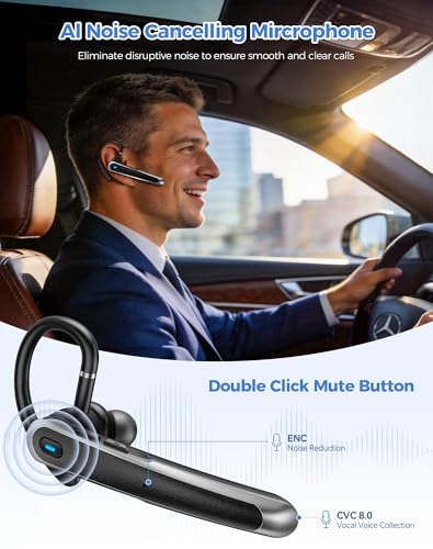 TECKNET Bluetooth Earpiece, Bluetooth 5.4 Wireless Headset with Dual Mic ENC Noise Cancelling & Mute, Real-Time AI Translation, 56H LED Charging Case, Single-Ear Headset for Business, Travel, Truckers