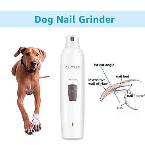 Euway Dog Nail Grinder Cat Claw Clippers Pet Paw Trimmer Electric Gentle Rabbit Bird Toe Grooming Tool for Large, Medium and Small Pets
