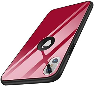 COVERNEW Luxurious Toughened Glass Back Case with Shock TPU Bumper Case Mirror Back Cover for Apple iPhone X - Red BackGlass-iPhoneX -Red