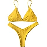 Riversong Womens Sexy Thong Soft Padded Bikini Set Two Piece Swimsuits (Tag L(US 4-6), Yellow)