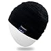 Rotibox Rechargeable Bluetooth Beanie Hat Fashional Short Cap w/Wireless Headphones Headsets Earpiece Speakerphone Mic for Outdoor Sports Skating Hiking Camping Skiing Snowboard - Black