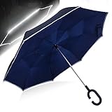 Double-Layer Inverted Umbrella, Self Stand with C Shape Handle Hands Free, UV Protection & Windproof & Waterproof