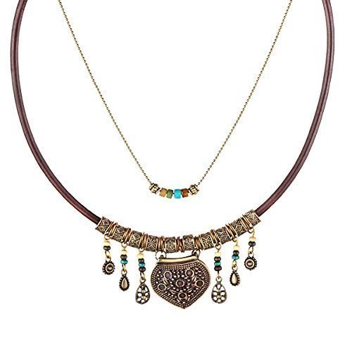 Handmade Brown Leather Cord and Metal Chain Necklace HS21013