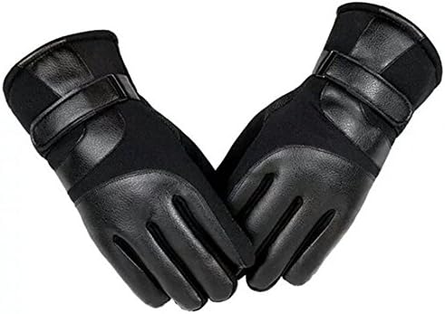 Neonr Winter Men's Leather Gloves Mittens Touch Screen Gloves Outdoor Sports Cycling Windproof Thick Inside Warm Gloves (Black2)