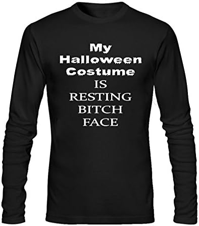 MY HALLOWEEN COSTUME IS RESTING BITCH FACE Men's Long Sleeve Cotton Casual Crewneck T-Shirt