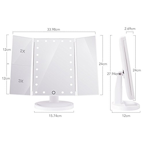 [- HAMSWAN SM217-DL 3 Seiten Make-up-Spiegel Kosmetikspiegel Schminkspiegel Rasierspiegel Touchscre