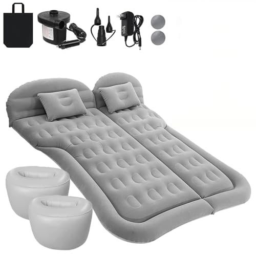 SUV Car Air Mattress for Camping & Travel, Thick Inflatable Bed with Two Pillows, Portable Car Air Pump Included, Comfortable Backseat Sleeping Pad for Outdoor Road Trips (Grey)