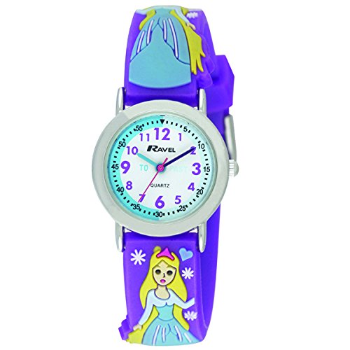 Ravel Cartoon Snow Princess 3D with Timeteacher Dial Children's Quartz Watch with White Dial Analogue Display and Multicolour Plastic Strap R151375