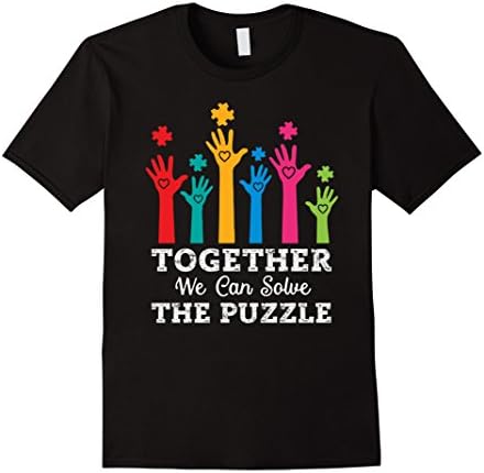 Mens Together We Can Solve The Puzzle! Autism Awareness T-Shirt XL Black