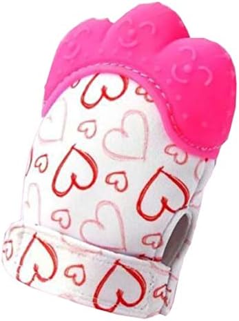Lioraitiin Baby Teething Mitten Silicone Molar Gloves Star Print Children Self-Soothing Pain Relief Chewable Gloves (One Size, F)