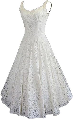 HotDresses Lace Short Wedding Dress a Line Sleeveless Bridal Gowns for Beach Wedding Tea Length