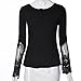 SunWard(TM) Women Sexy Backless Net Yarn Splice Long Sleeve Shirt (Large, Black)