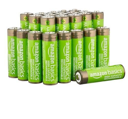 Amazon Basics 24er-Pack wiederaufladbare AA-NiMH-Batterien mit hoher Kapazität, 2400 mAh, 1,2 V, bis zu 400-mal aufladbar, vorgeladen