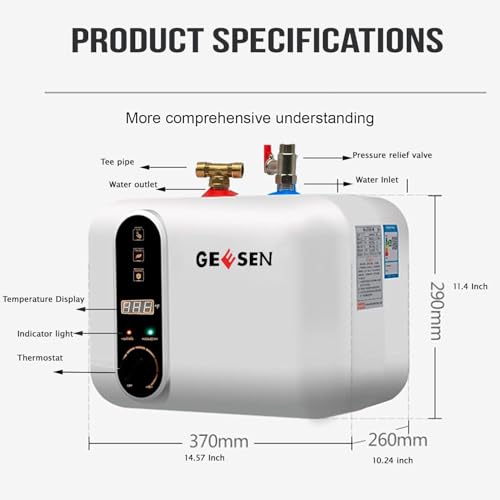 GEESEN Electric Hot Water Heater 120V Small Compact Tank Storage,Rv Tr 3.5 Gallon Trailer 1.5KW Kitchen Instant Under Sink Counter Cupboard, RV 1 PCs 16” Long 1/2”FIP Stainless Steel Water Hose