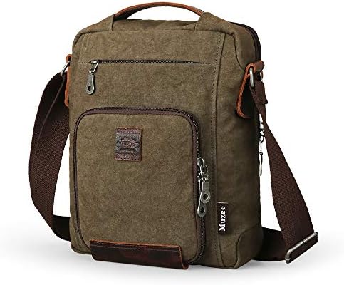 muzee Small Canvas Messenger Bag for Men Vintage Vertical crossbady Bag Travel daypack Satchel Bag fits ipad