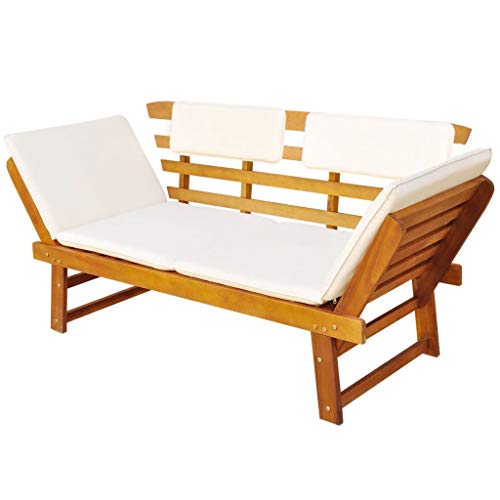 Tidyard 2-in-1 Gartenbank Holz Sonnenliege Liegestuhl mit Auflage Balkonsofa Balkonmöbel Gartenliege Sitzbank Garten Gartensofa 2 Sitzer Balkonbank Holzbank Terrasse, Verstellbar – Bild 5