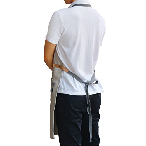 NEXT-SHINE Durable Canvas Work Apron with Pockets Cross-Back Straps & Adjustable for Women, Men Use in Home, School, Classes