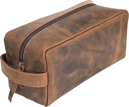 Photo 1 of RusticVintage Leather Toiletry Bag, Cosmetic Case, Classy Dopp Kit - Best Gift - Premium Genuine Leather Dopp Kit Shaving Kit Organizer Travel Kit Pouch Bag f - Large Size (Oil pull up) (Dark Brown)