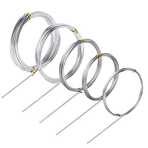 Aunifun Silver Aluminum Craft Wire, 5 Sizes (1 mm, 1.5 mm, 2 mm, 2.5 mm
