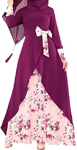 VITryst Womens Bowknot Ethnic Style Slim Fitted Floral Printed Muslim Abaya