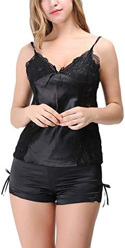 Women's Lingerie V-Neck Lace Nightwear Satin Sleepwear Set
