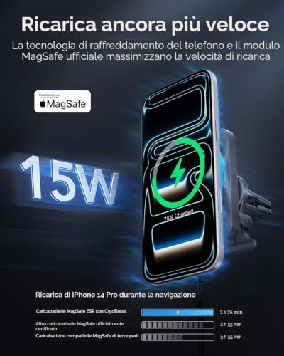 15W Caricatore Auto MagSafe con CryoBoost, per Apple - Certificato