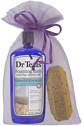 Dr Teal's Foaming Bubble Bath and Natural Bath Sponge Gift Bag (Detoxify Ginger &amp; Clay)
