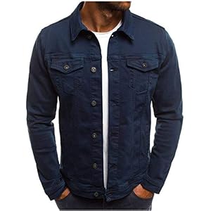 Men's Slim Fit Classic Trucker Denim Jacket Lapel Long Sleeve Button Down Jean Coat with Chest Pockets Casual Outerwear